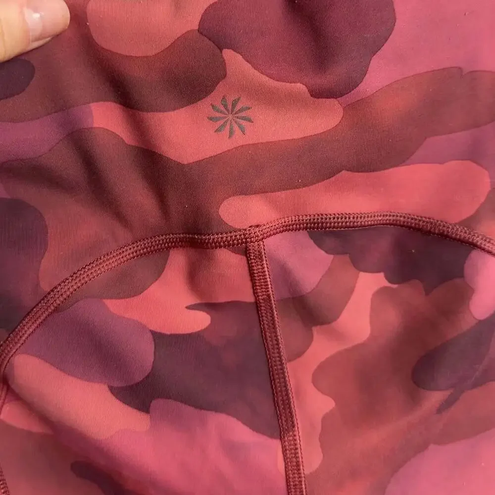 Athleta Pink Camo Performance Leggings Side Stash Pockets Size Small Tall Womens